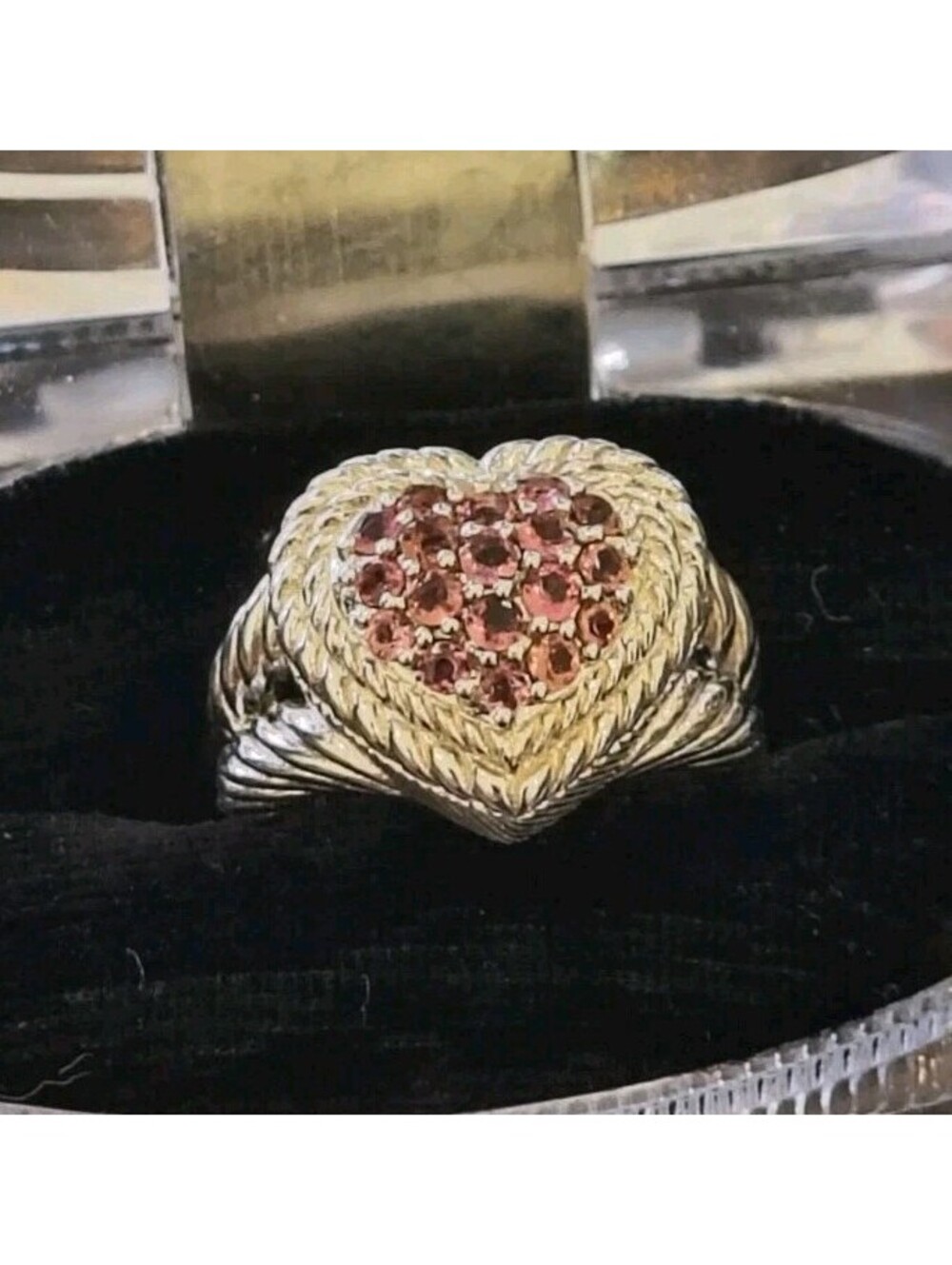 NEW! Judith Ripka Sterling Silver, Diamonique Pink Heart Cluster Ring Sz. 5